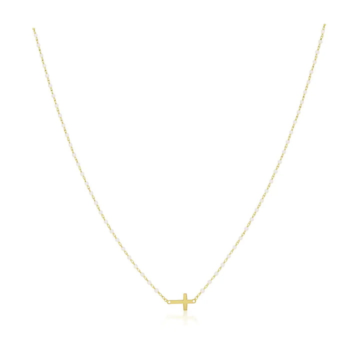 Mini Beaded Side Cross Necklace