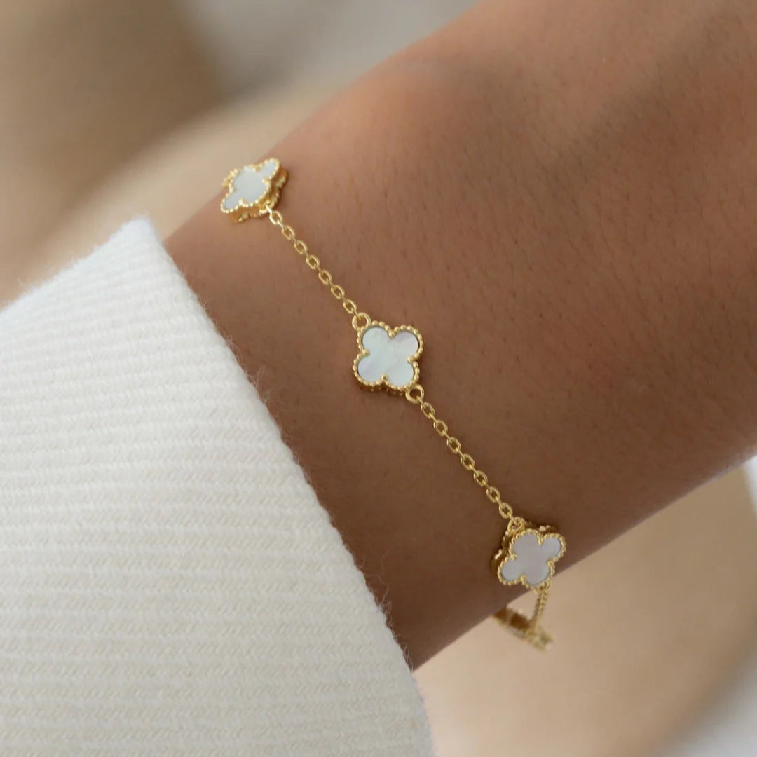 Mother of Pearl Clover Station Bracelet