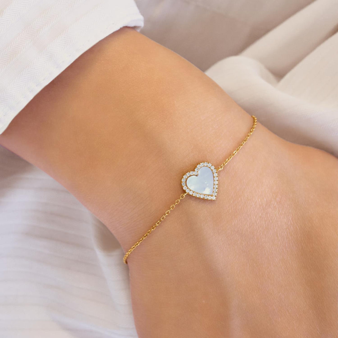 Mother of Pearl Halo Heart Bracelet