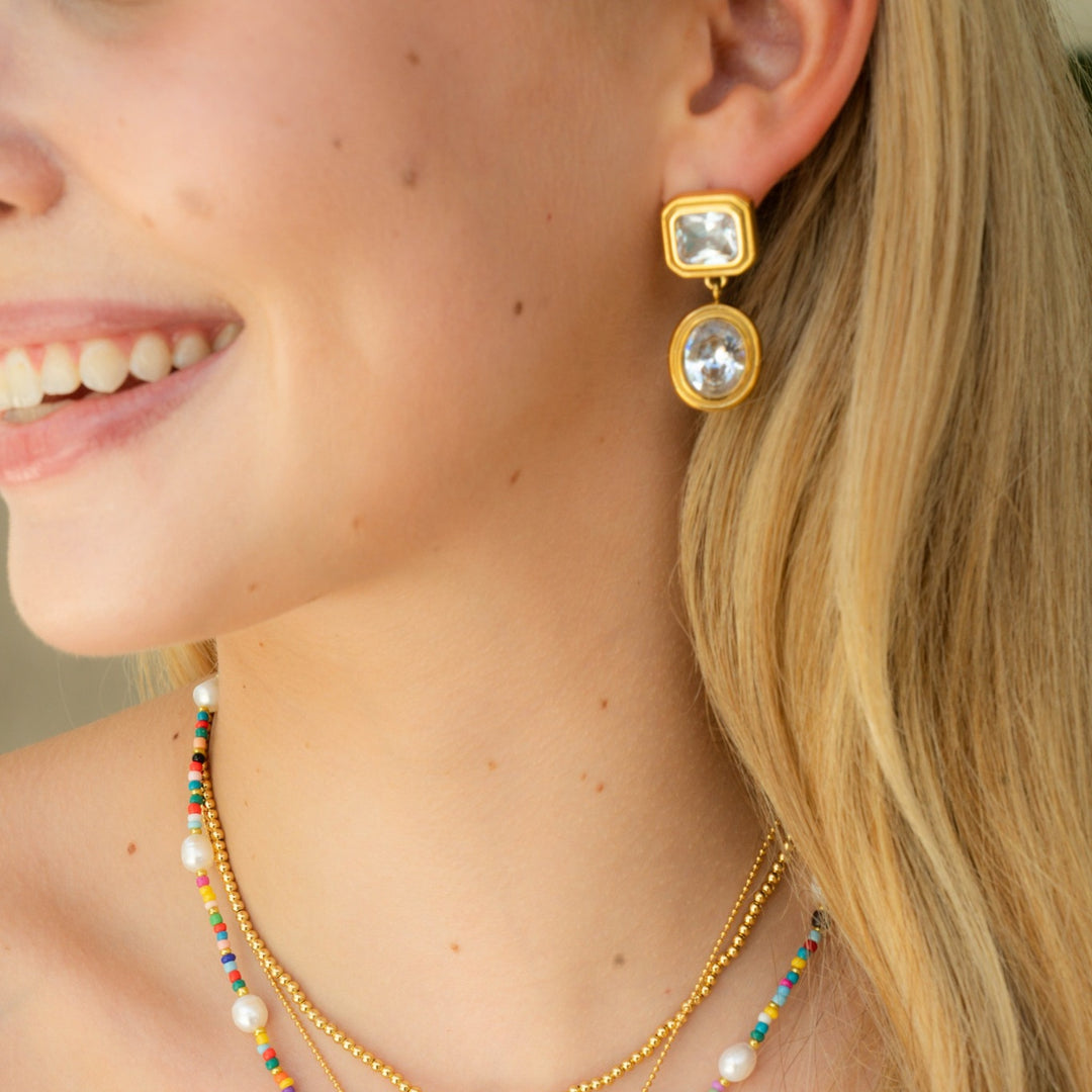 Multi Stone Bezel Drop Earrings-Embark Fine Jewelry