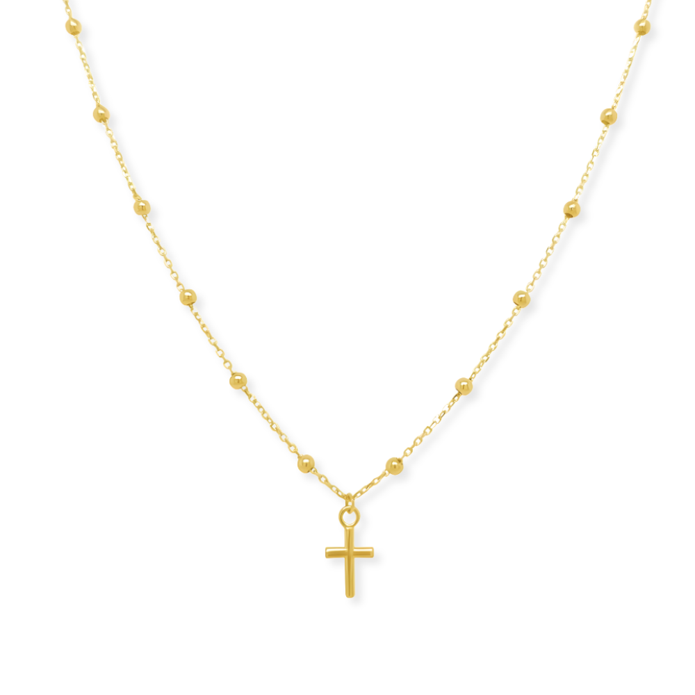 14K Beaded Cross Necklace