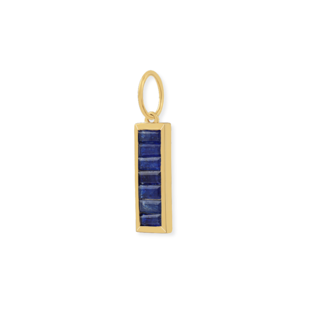 14K Blue Sapphire Baguette Bar Pendant