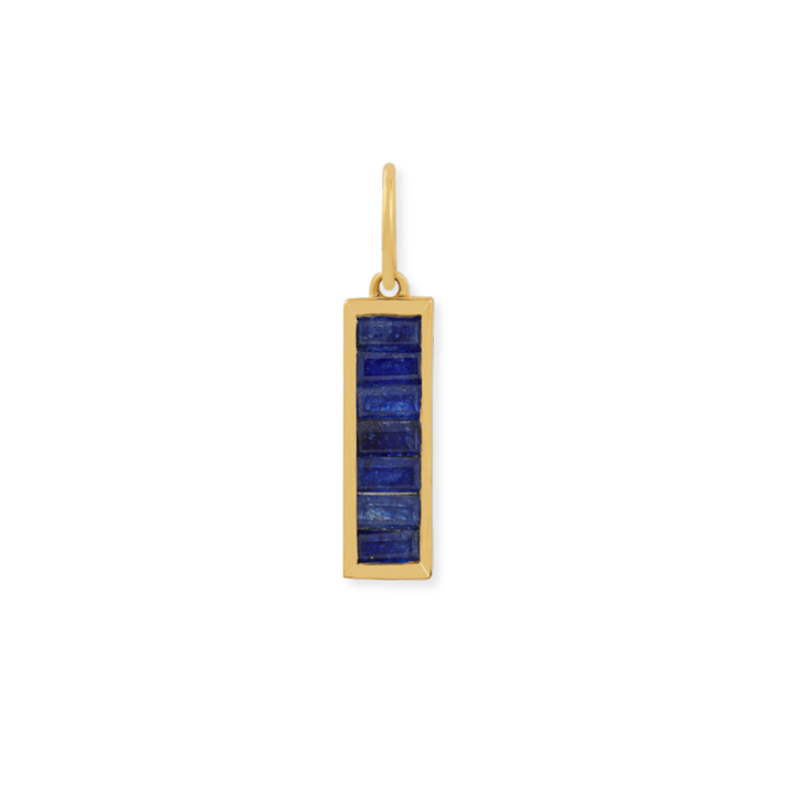 14K Blue Sapphire Baguette Bar Pendant