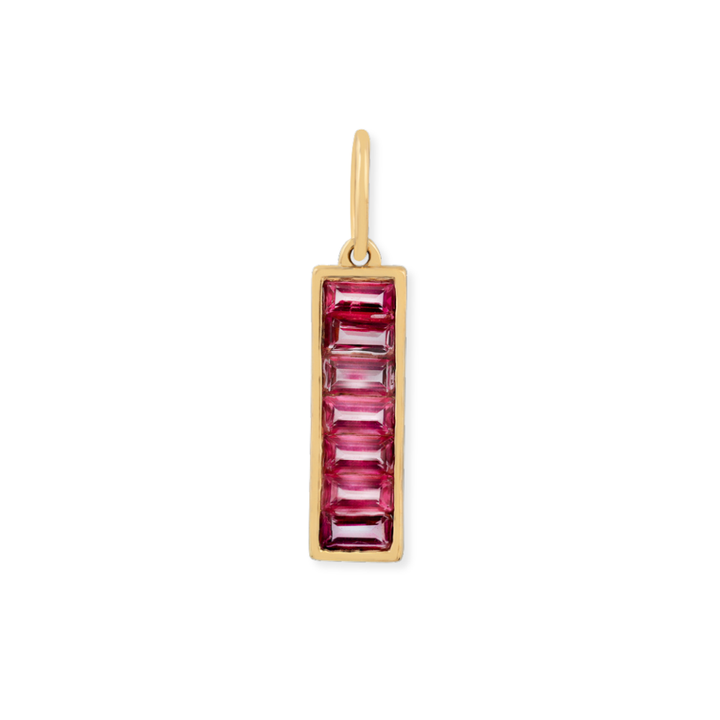 14K Pink Topaz Baguette Bar Pendant
