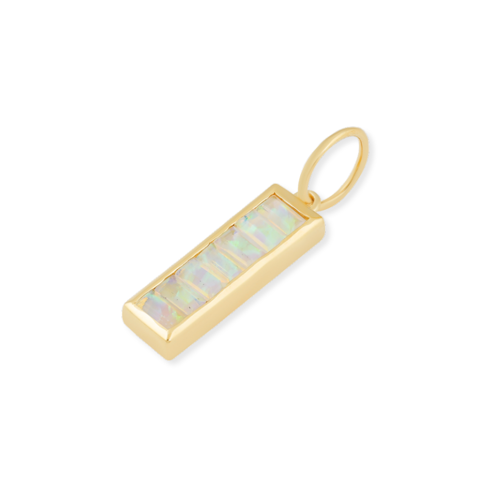 14K Opal Baguette Bar Pendant