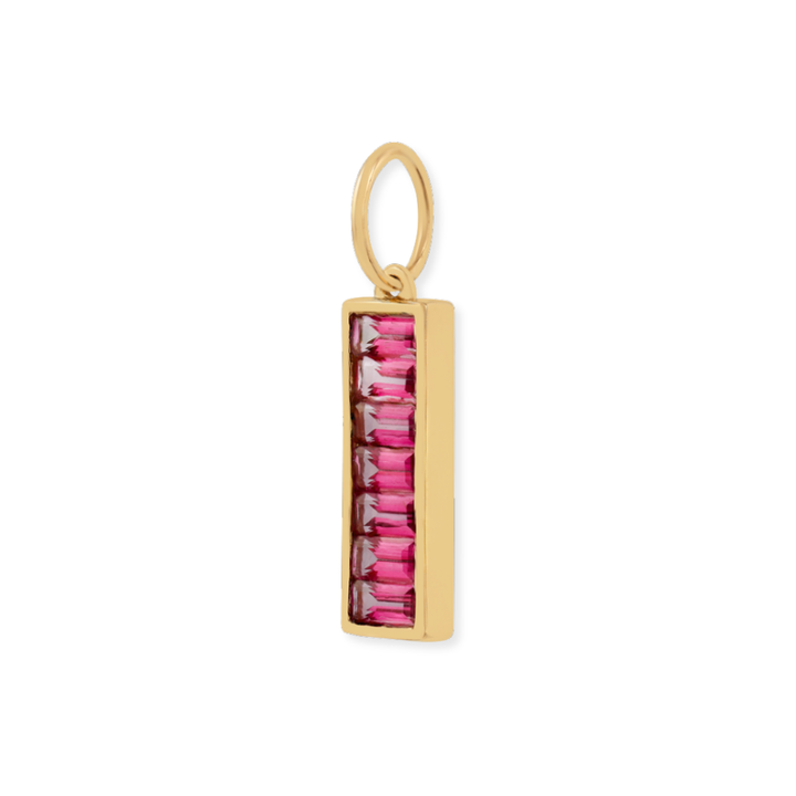 14K Pink Topaz Baguette Bar Pendant