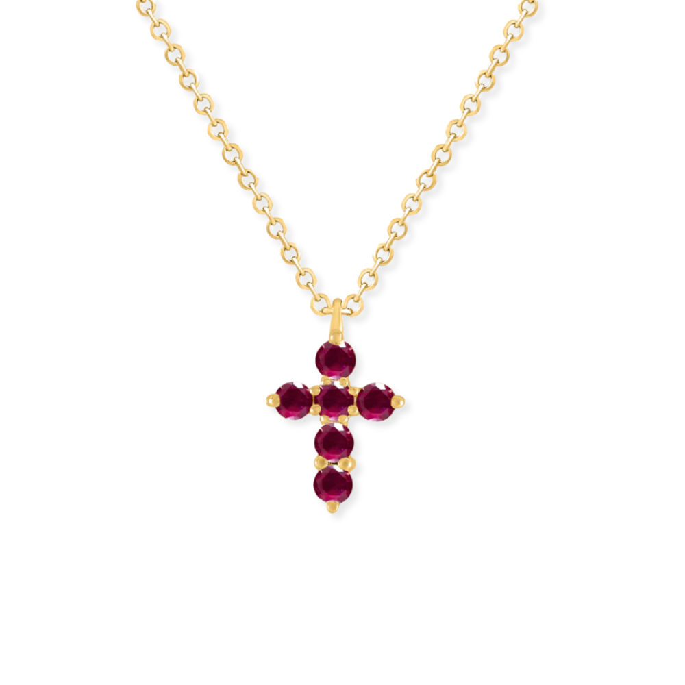 14K Natural Gemstone Cross Necklace