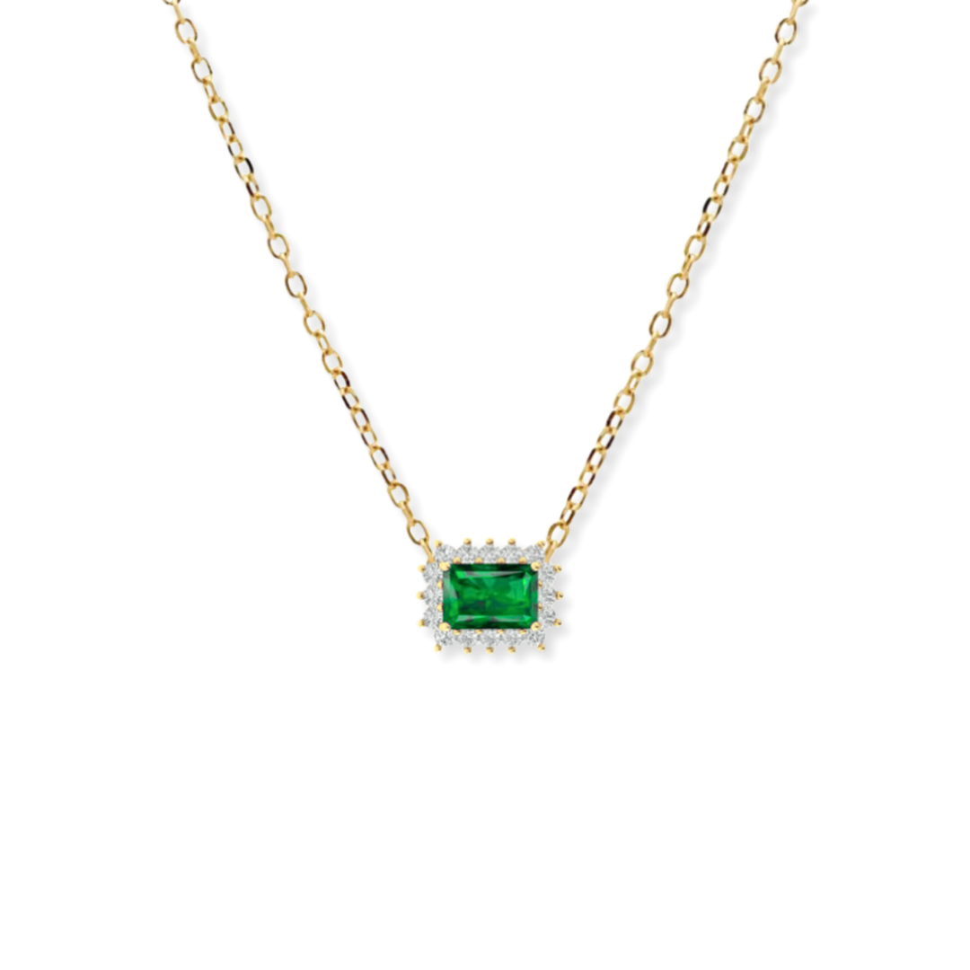 14K Gemstone & Diamond Halo Necklace