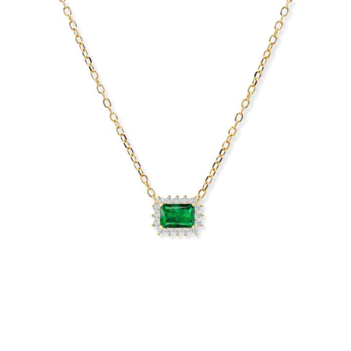 14K Gemstone & Diamond Halo Necklace
