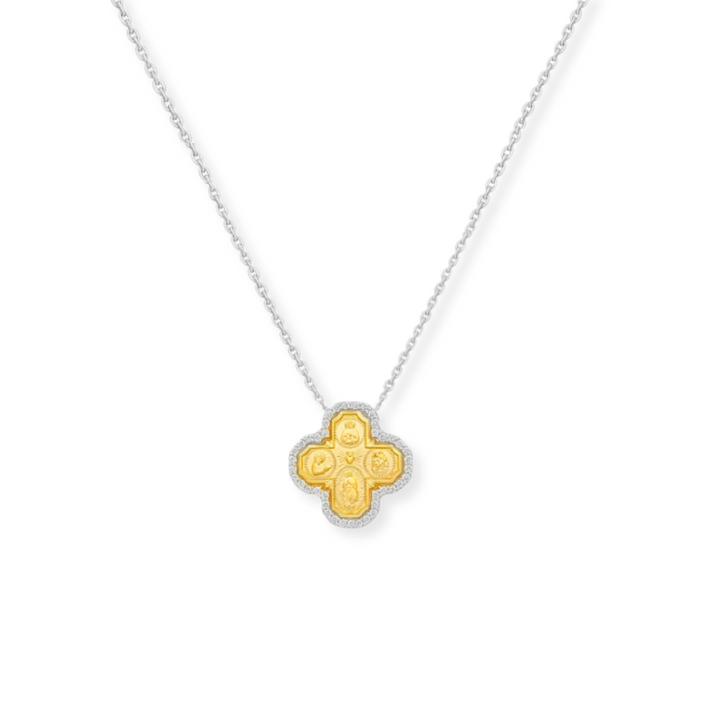 14K Diamond Halo Four-Way Cross Necklace