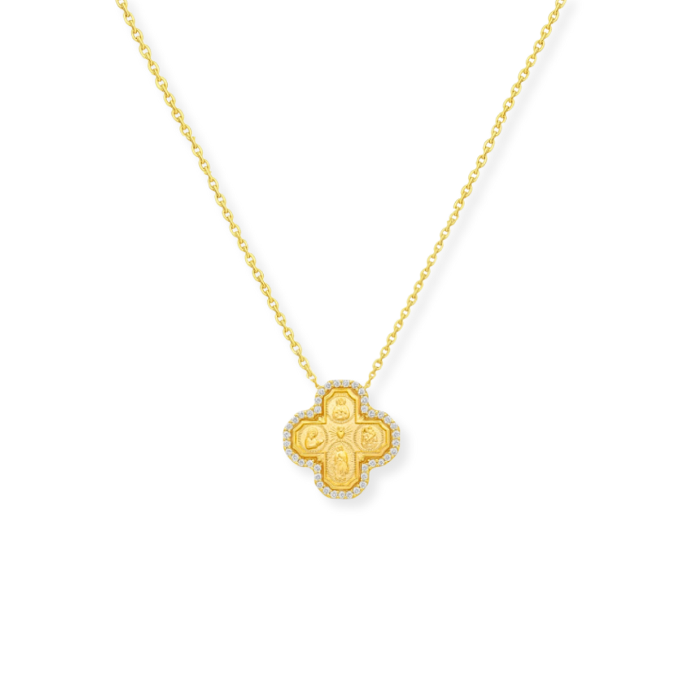 14K Diamond Halo Four-Way Cross Necklace