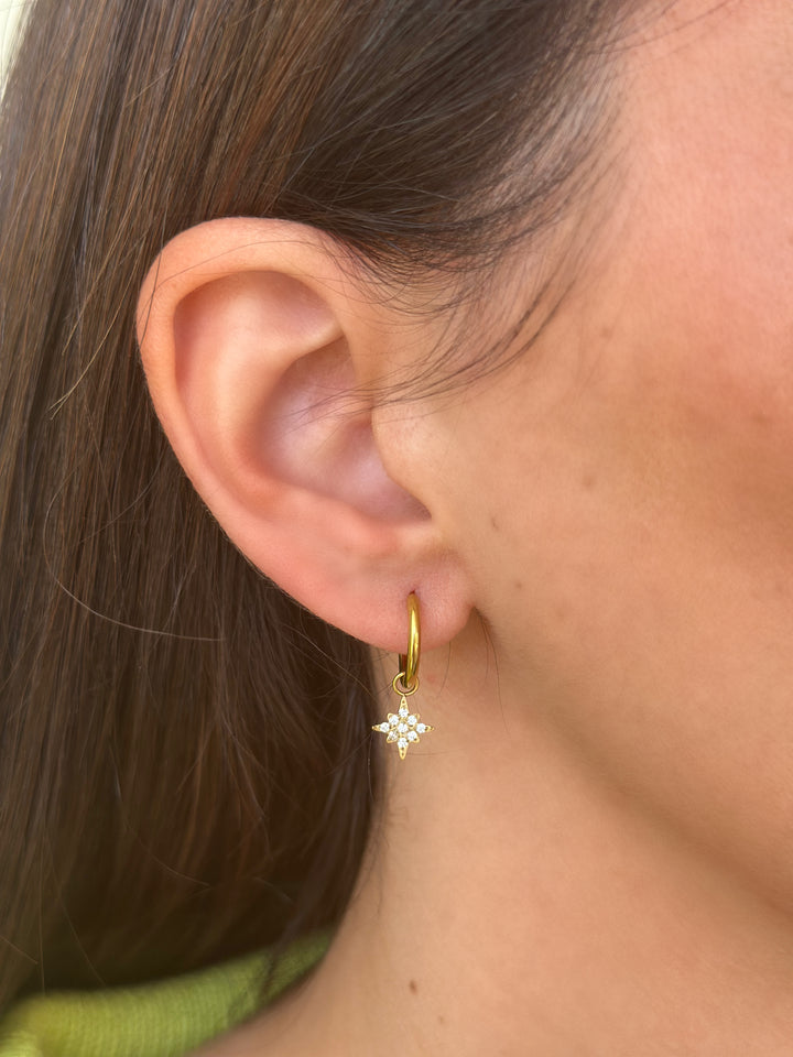 North Star Charm Huggie Hoops