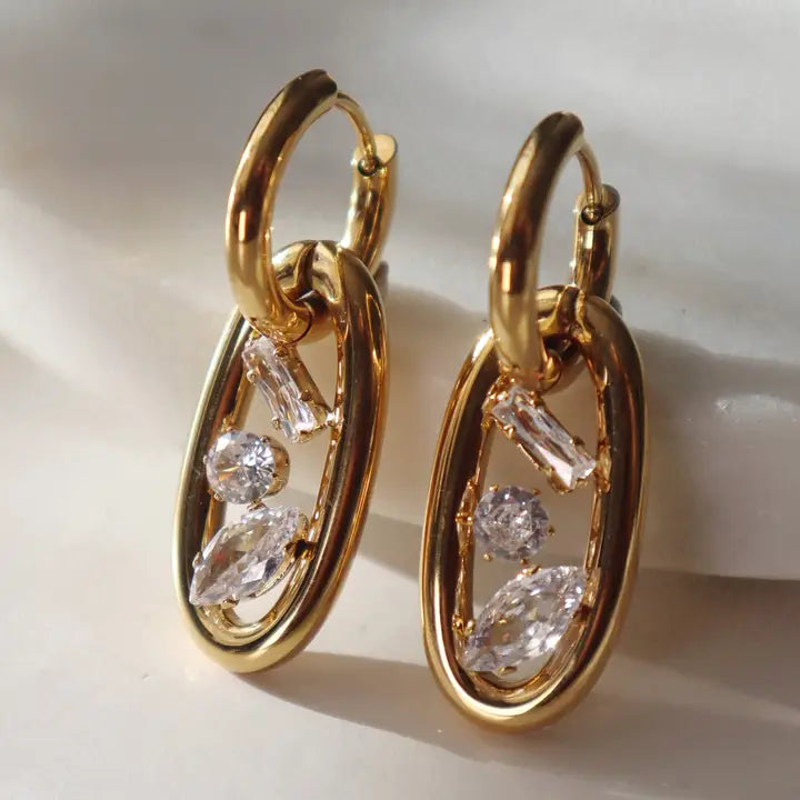 Oval Drop Multi Shape CZ Hoops