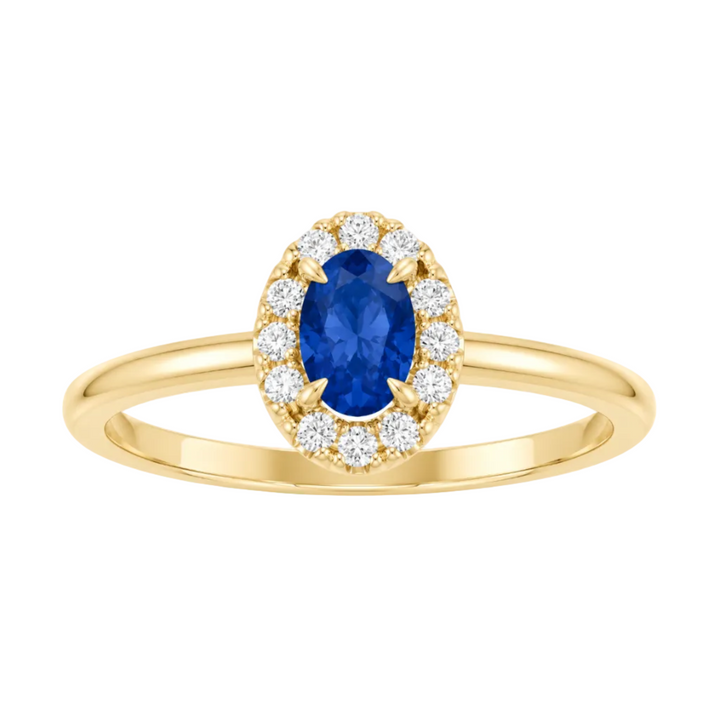 14K Oval Gemstone &amp; Diamond Halo Ring