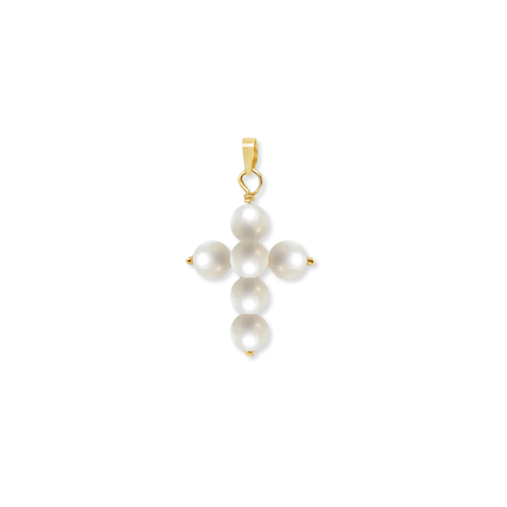 14K Mini Pearl Cross Pendant