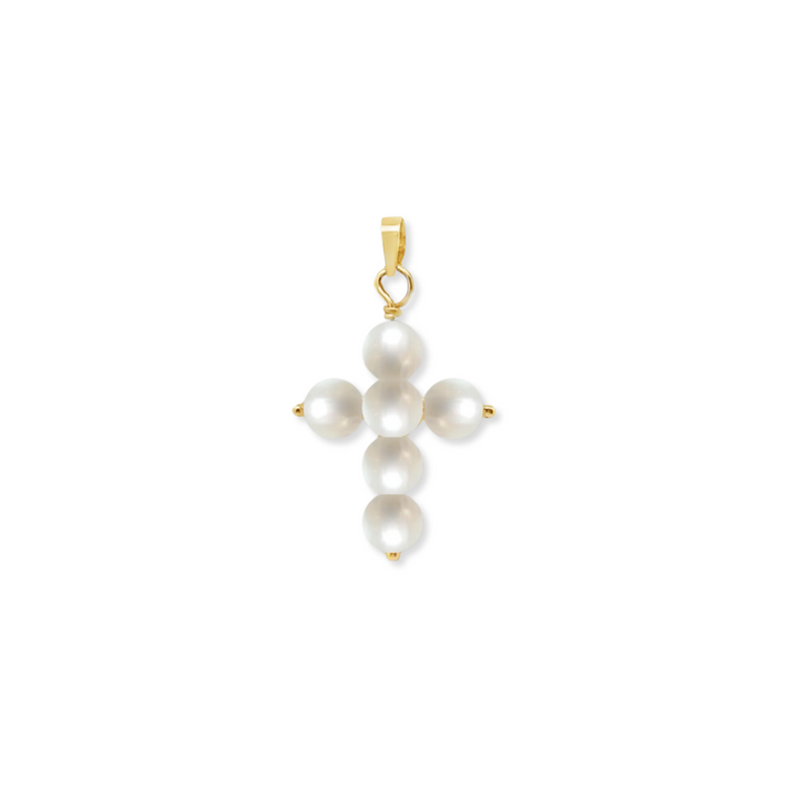 14K Mini Pearl Cross Pendant