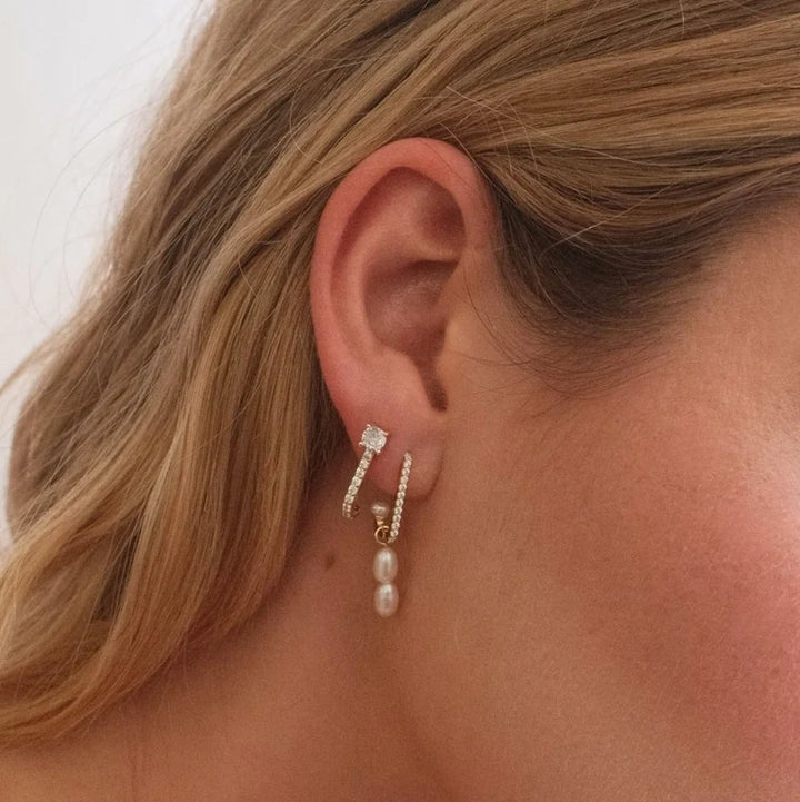 Pave J-Hoop Stud Earrings