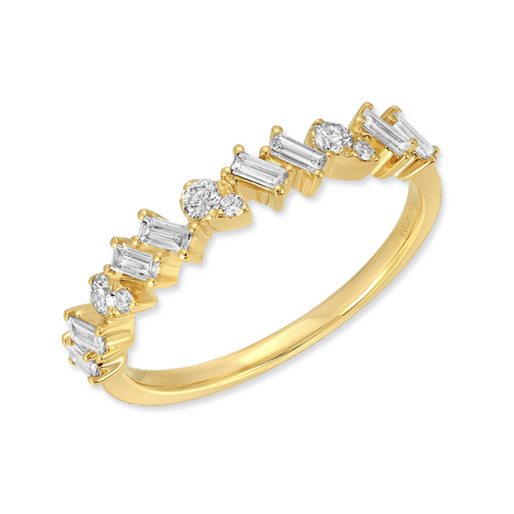 14K Slanted Baguette & Round Diamond Anniversary Ring