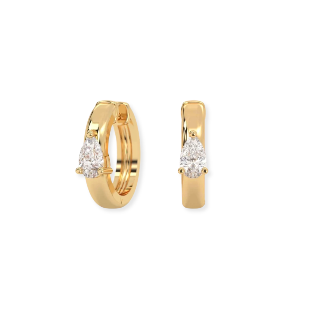 14K Pear Diamond Huggie Hoops