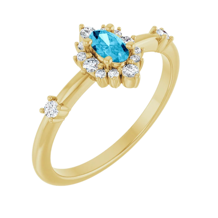 14K Oval Gemstone & 1/6 CTW Natural Diamond Halo-Style Ring