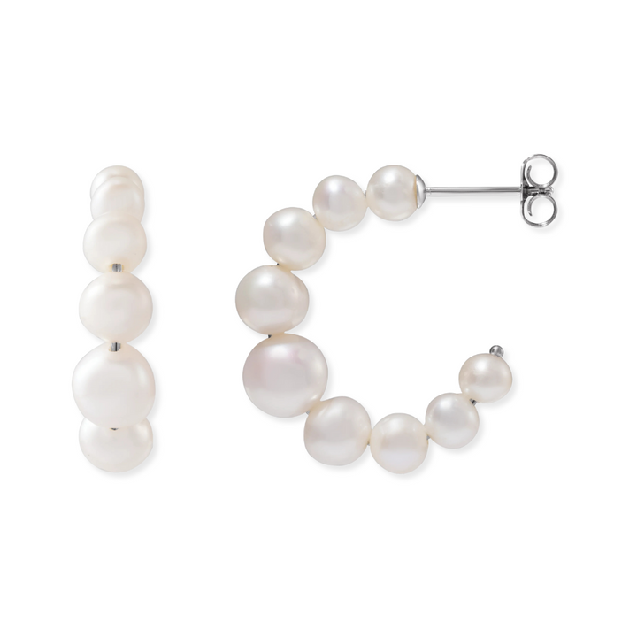 Cultured White Freshwater Pearl Hoops