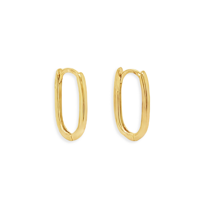 14K Thin Oval Huggie Hoops