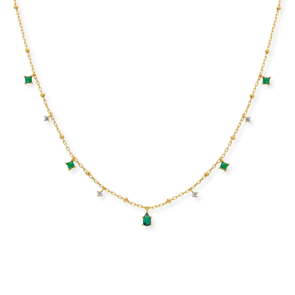 Emerald Teardrop Station Necklace