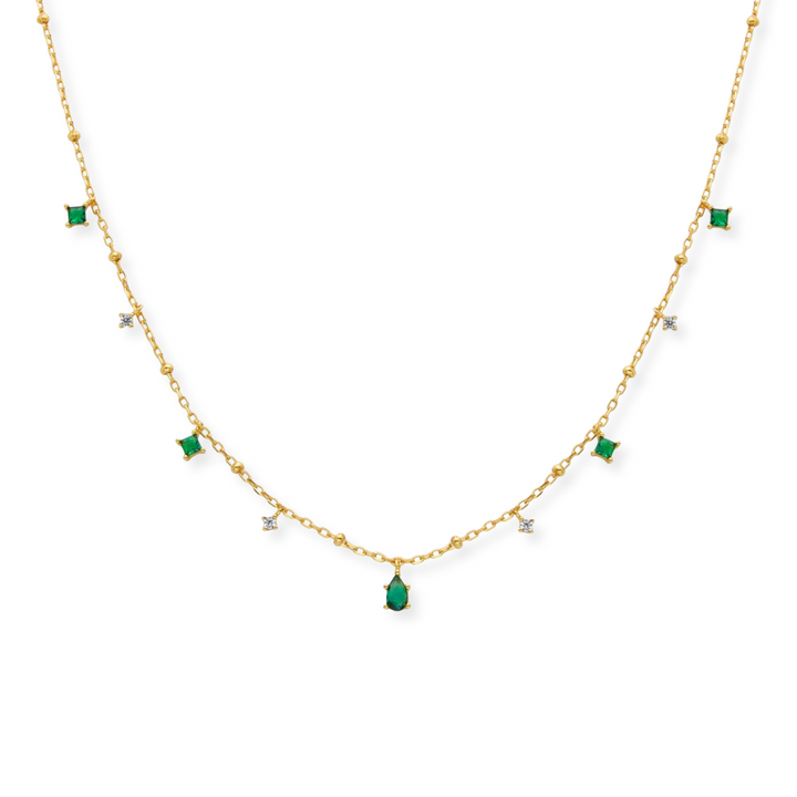 Emerald Teardrop Station Necklace