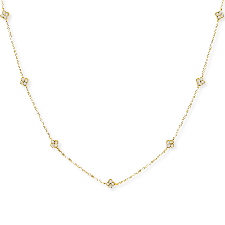 14K Diamond Clover Station Necklace