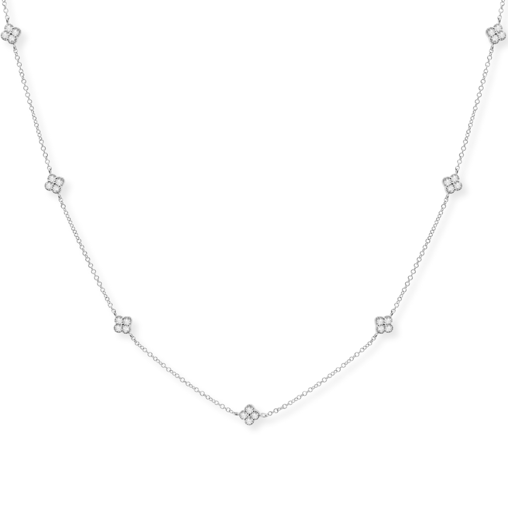 14K Diamond Clover Station Necklace