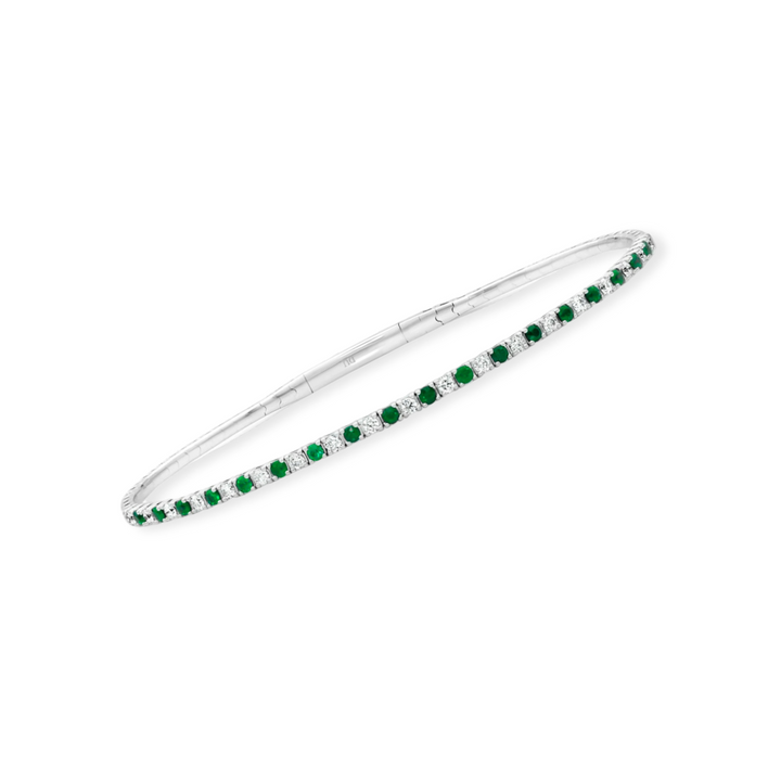 14K Alternating Gemstone & Diamond Flex Bangle