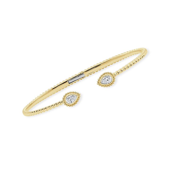 14K Bezel Pear Beaded Halo Cuff