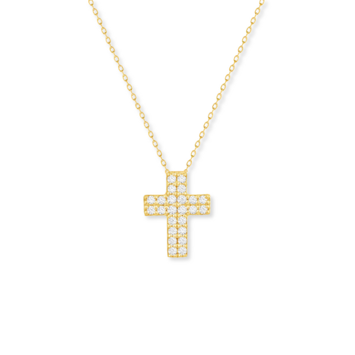 14K 1/8 CTW Natural Diamond Pave Cross Necklace