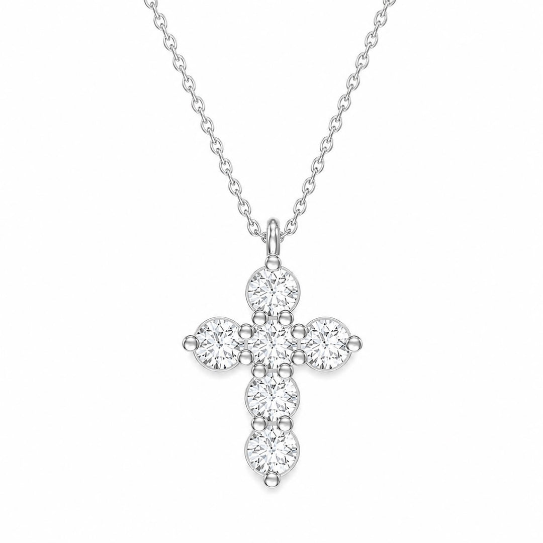 14KY .55 CTW Shared Prong Diamond Cross Necklace
