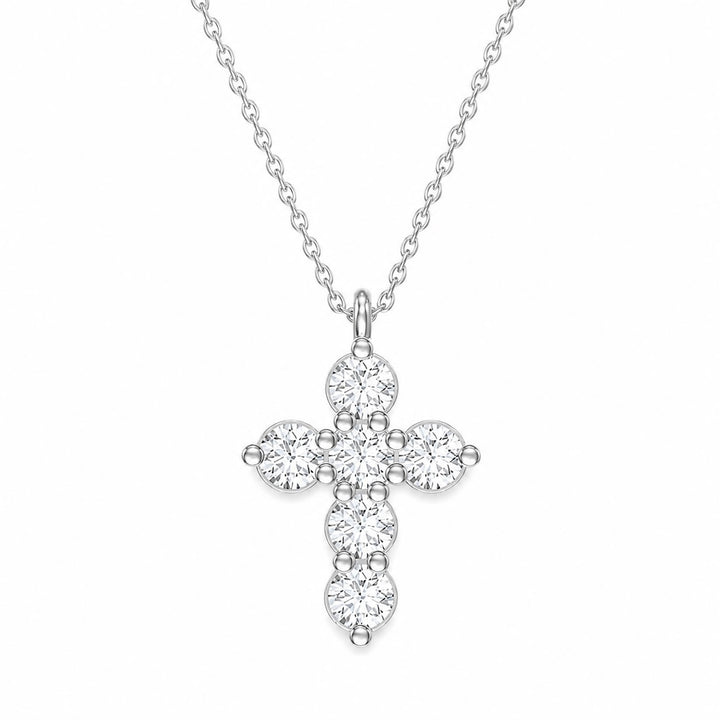 14KY .55 CTW Shared Prong Diamond Cross Necklace