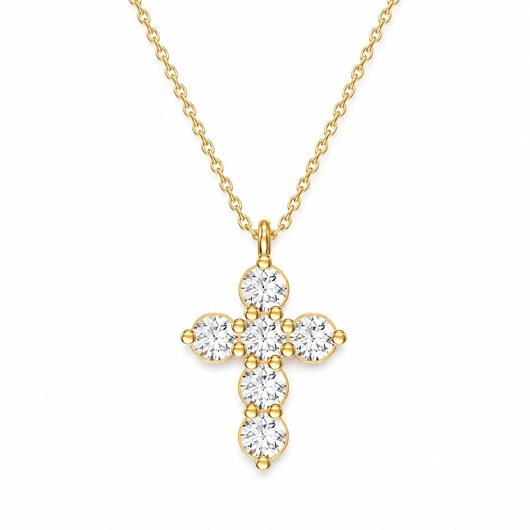14KY .55 CTW Shared Prong Diamond Cross Necklace