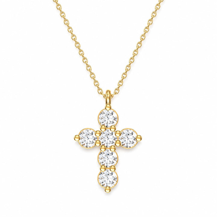 14KY .55 CTW Shared Prong Diamond Cross Necklace