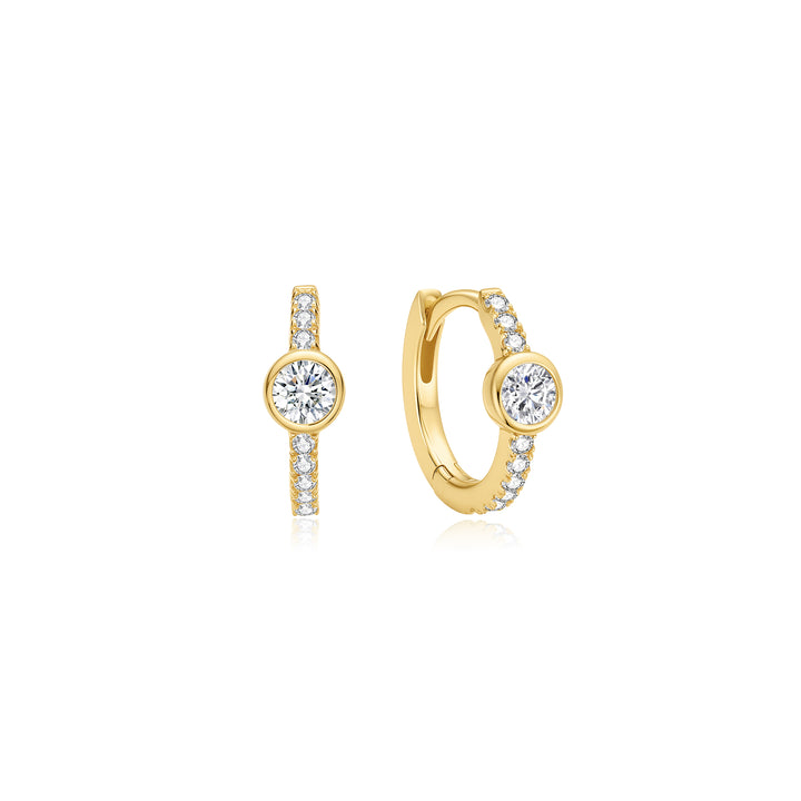 Pavé &amp; Bezel Solitaire Huggies