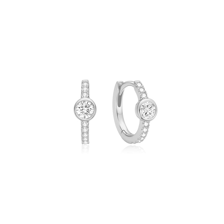 Pavé &amp; Bezel Solitaire Huggies