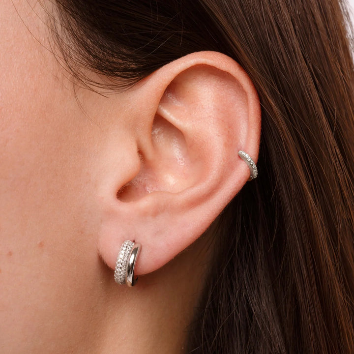 Pave Double Hoop Earrings-Embark Fine Jewelry