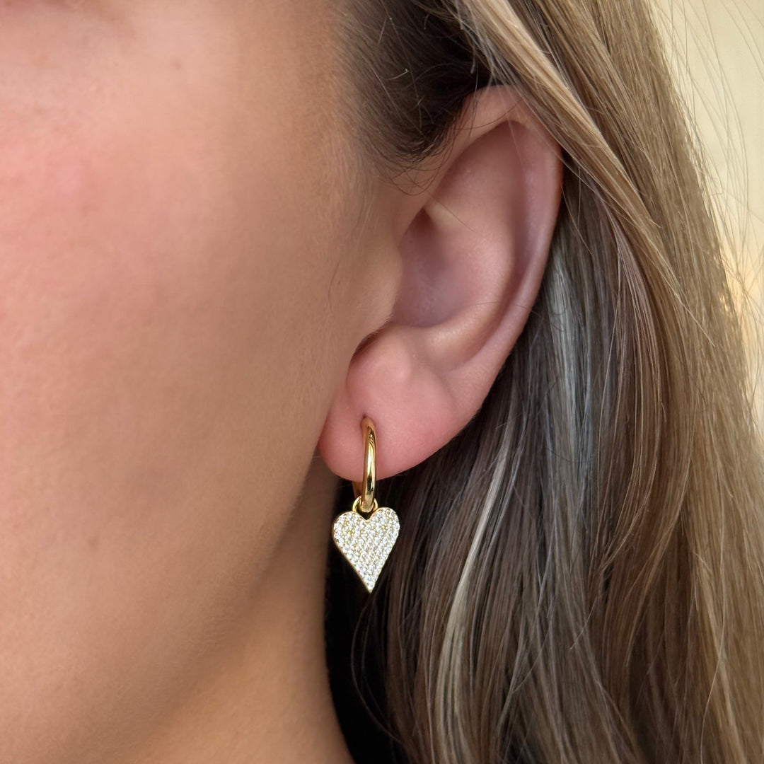 Pave Heart Charm Huggie Hoops