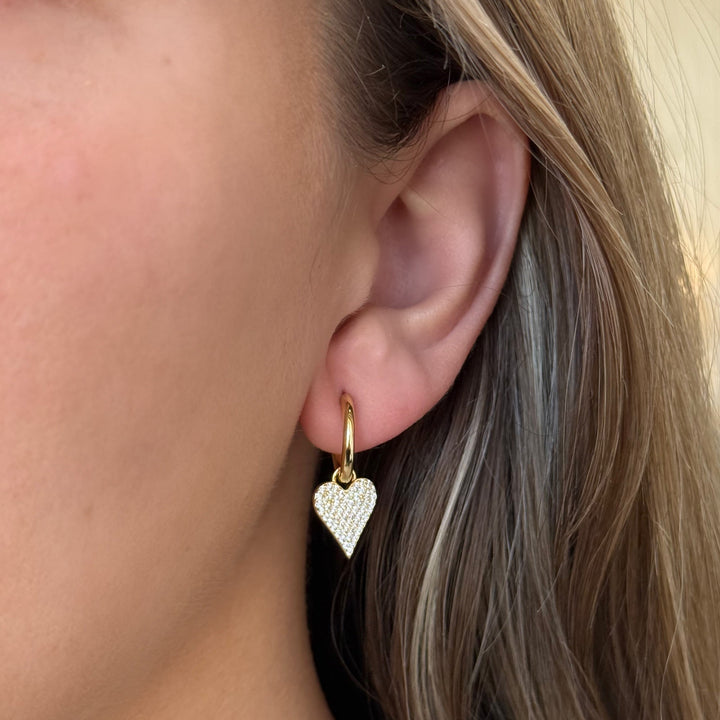Pave Heart Charm Huggie Hoops