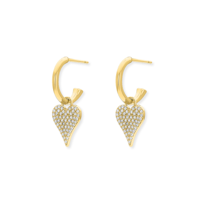 Pave Heart Charm Huggie Hoops