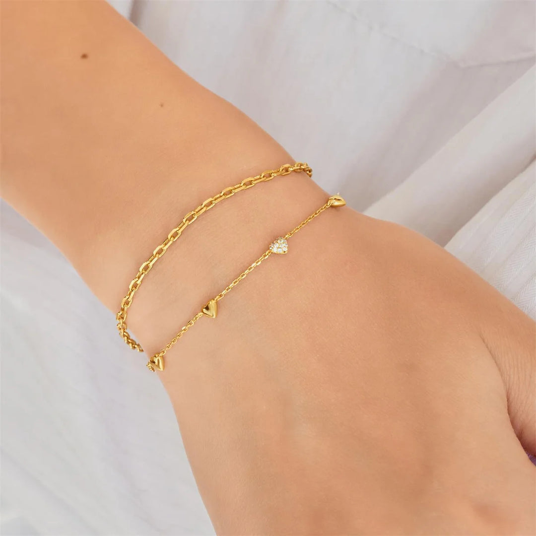 Pavé Puffed Heart Station Bracelet