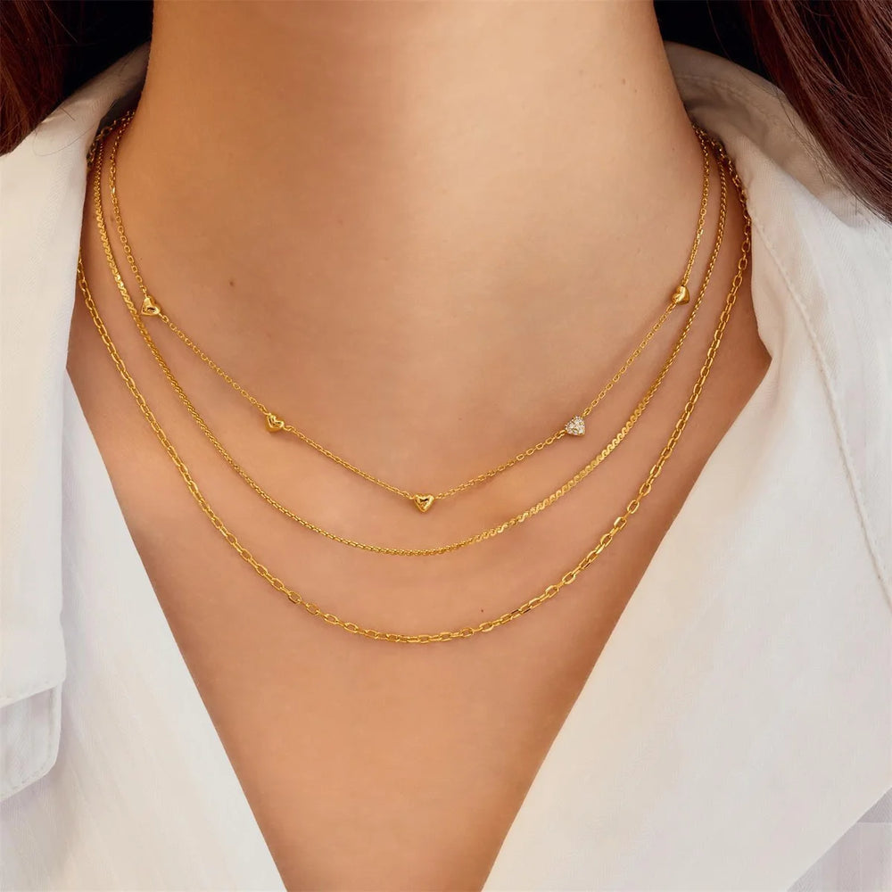 Pavé Puffed Heart Station Necklace-Embark Fine Jewelry
