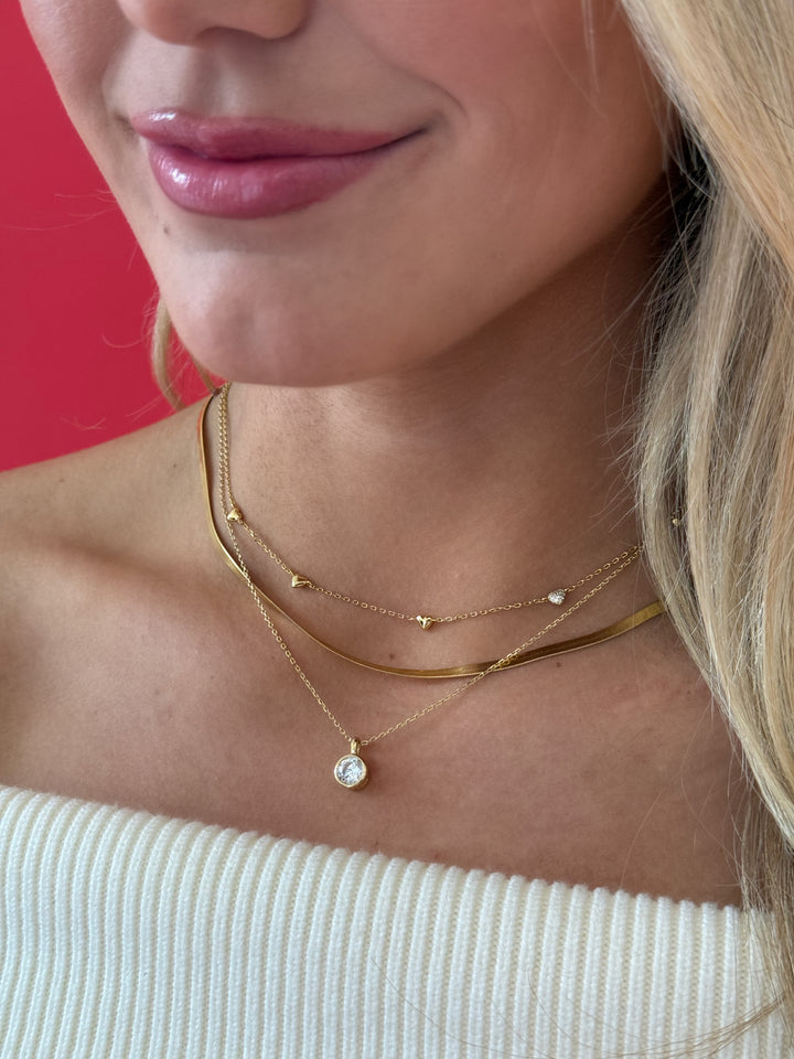 Pavé Puffed Heart Station Necklace