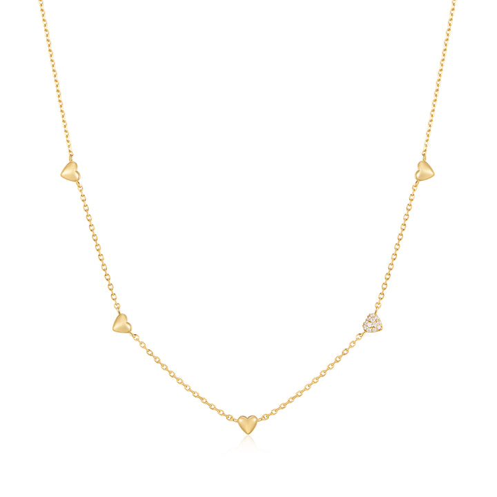 Pavé Puffed Heart Station Necklace