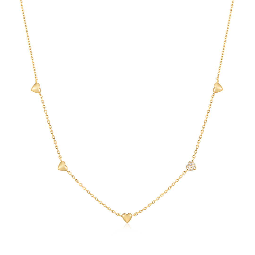Pavé Puffed Heart Station Necklace-Embark Fine Jewelry