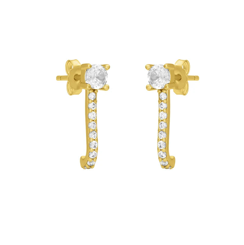 Pave J-Hoop Stud Earrings
