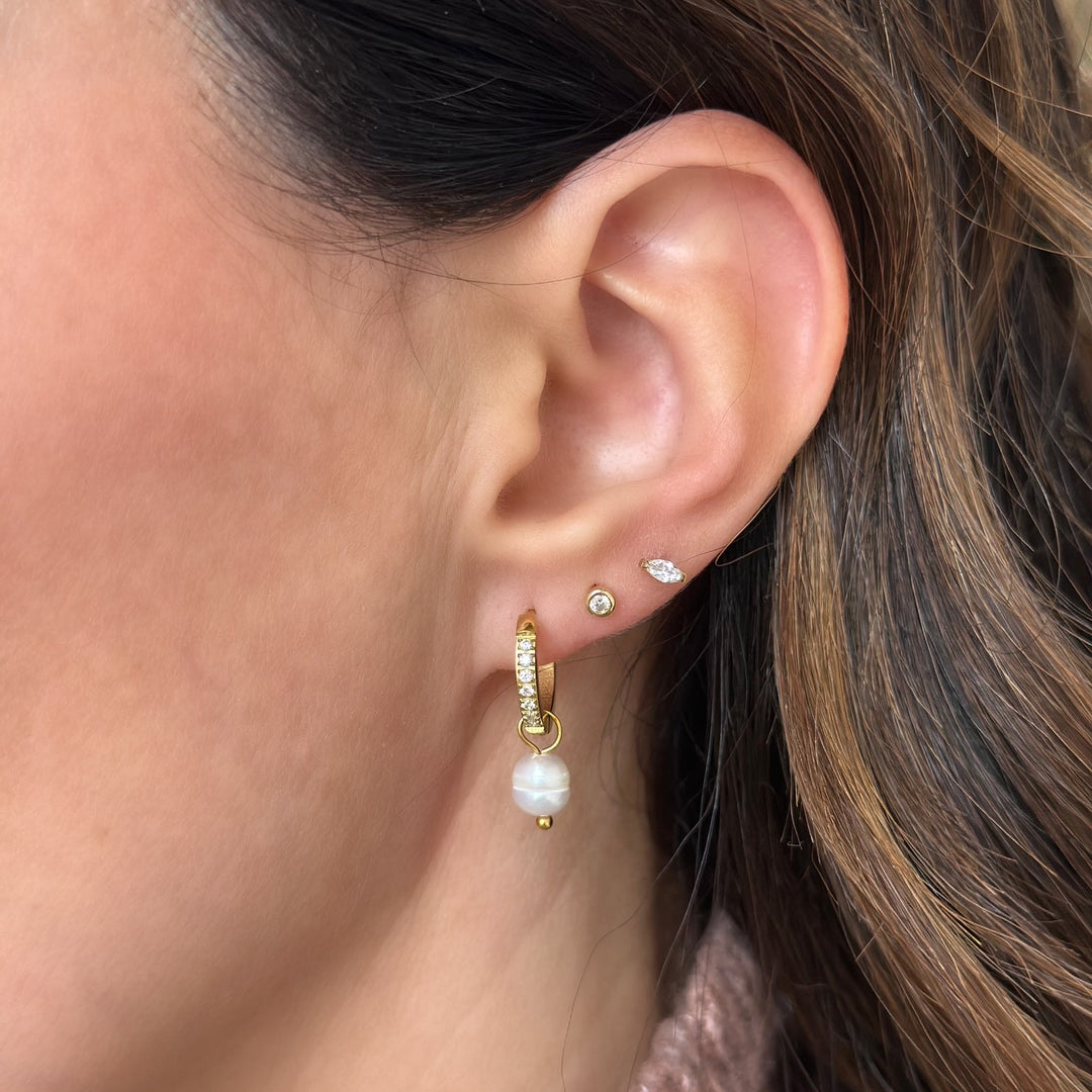 Pave Pearl Charm Huggies